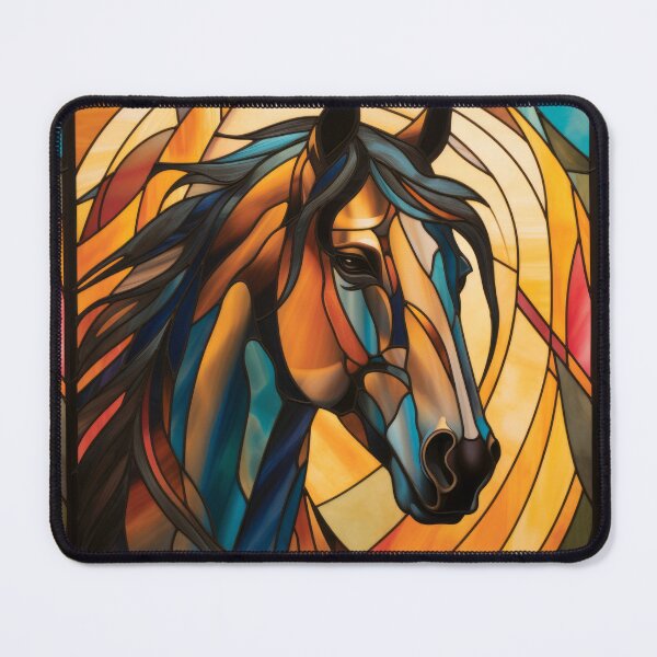 Item preview, Majestic Sunlit Horse Portrait Stained Glass Artwork designed and sold by pinkal.