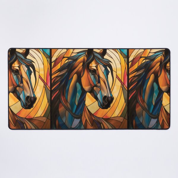 Item preview, Majestic Sunlit Horse Portrait Stained Glass Artwork designed and sold by pinkal.