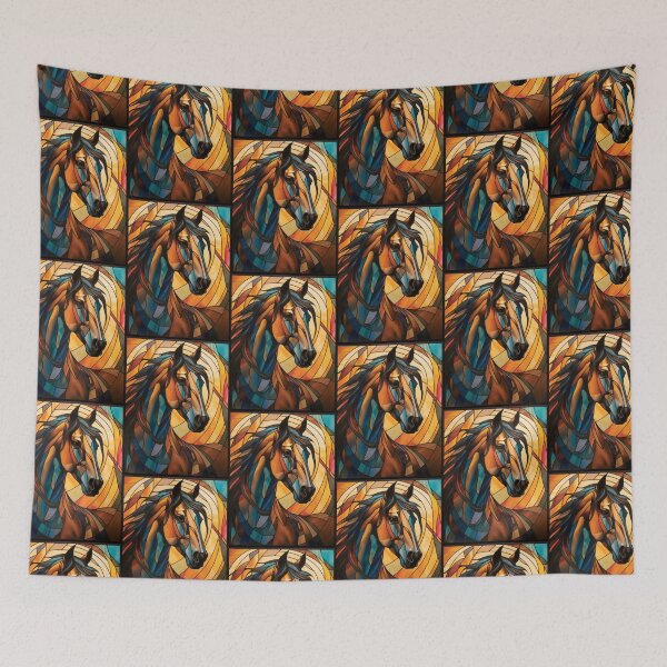 Item preview, Majestic Sunlit Horse Portrait Stained Glass Artwork designed and sold by pinkal.
