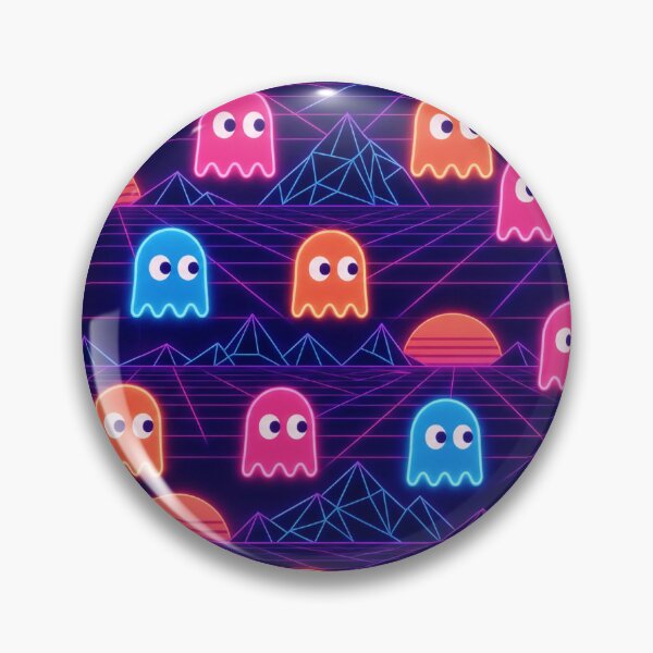 Item preview, Neon Arcade Ghosts And Retro Grids Halloween Seamless Pattern Sunset Coral designed and sold by StickyGuys.