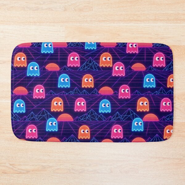 Item preview, Neon Arcade Ghosts And Retro Grids Halloween Seamless Pattern Sunset Coral designed and sold by StickyGuys.