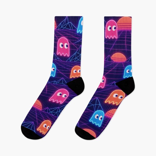Item preview, Neon Arcade Ghosts And Retro Grids Halloween Seamless Pattern Sunset Coral designed and sold by StickyGuys.