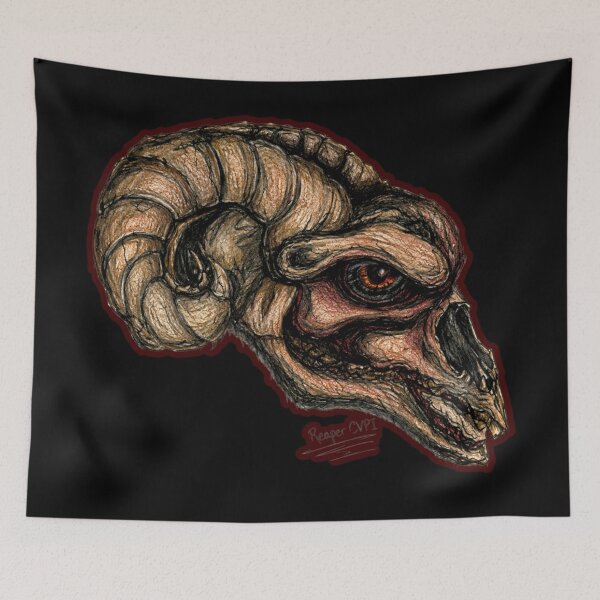 Item preview, ReaperCVPI ( Reaper of Asatru ) hand drawn tattoo art demon goat skull designed and sold by SEVERTREND APPAREL .