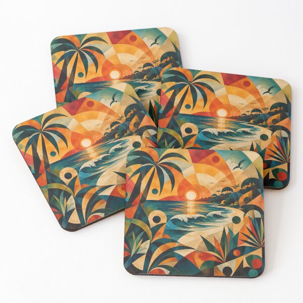 Item preview, Geometric Tropical Sunset Beach – Mid Century Modern Coastal Art designed and sold by GutyzDesignsES.