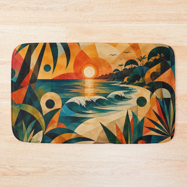 Item preview, Geometric Tropical Sunset Beach – Mid Century Modern Coastal Art designed and sold by GutyzDesignsES.