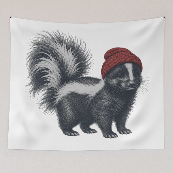 Item preview, Cute Skunk in Red Beanie Hat designed and sold by Silvered-Wings.
