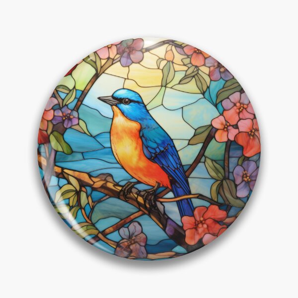 Item preview, Songbird in Cherry Blossom Tree Stained Glass Artwork designed and sold by pinkal.