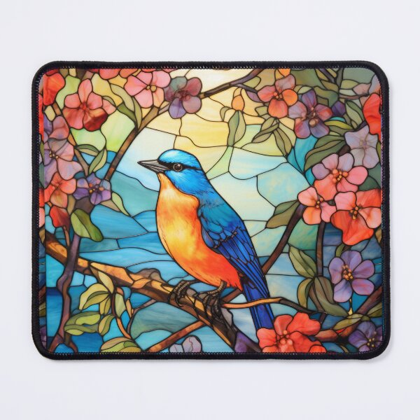 Item preview, Songbird in Cherry Blossom Tree Stained Glass Artwork designed and sold by pinkal.
