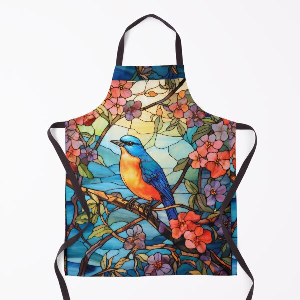 Item preview, Songbird in Cherry Blossom Tree Stained Glass Artwork designed and sold by pinkal.