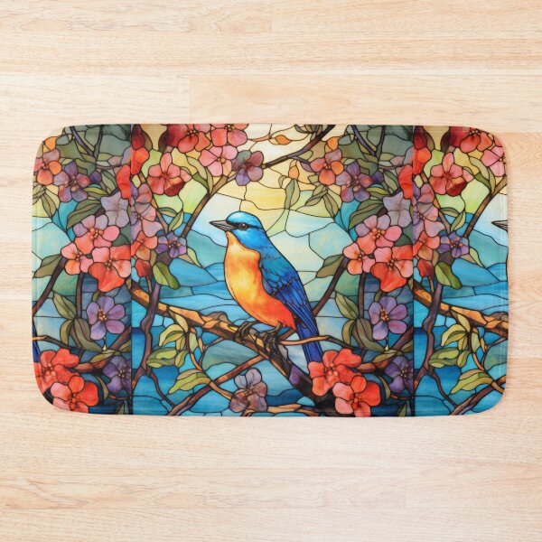 Item preview, Songbird in Cherry Blossom Tree Stained Glass Artwork designed and sold by pinkal.