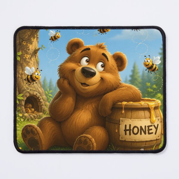 Item preview, Cute Bear with Honey Barrel & Happy Bees designed and sold by LinaDesign Store.
