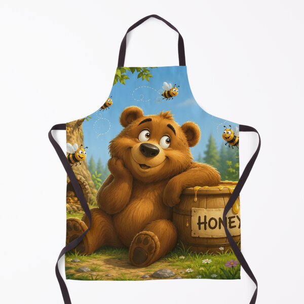 Item preview, Cute Bear with Honey Barrel & Happy Bees designed and sold by LinaDesign Store.