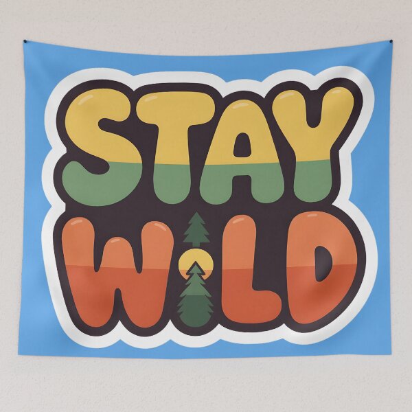 Item preview, Stay Wild Retro Groovy Bubbly Typography Nature and Adventure Aesthetic Sticker Art designed and sold by Karina Creative Studio.
