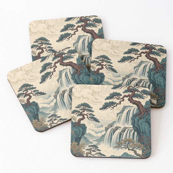 Item preview, Mountain Waterfall with Bonsai Trees designed and sold by Elsdansby.