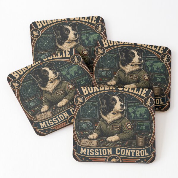 Item preview, Border Collie Mission Control Vintage Space Dog Retro Sci-Fi Badge T-Shirt designed and sold by TeeVibeHaus.
