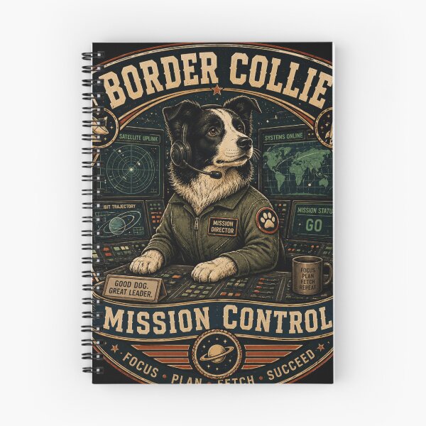 Item preview, Border Collie Mission Control Vintage Space Dog Retro Sci-Fi Badge T-Shirt designed and sold by TeeVibeHaus.
