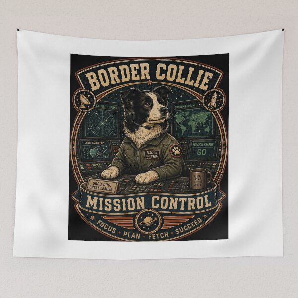 Item preview, Border Collie Mission Control Vintage Space Dog Retro Sci-Fi Badge T-Shirt designed and sold by TeeVibeHaus.