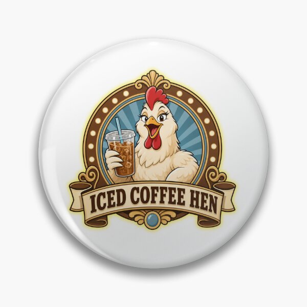 Item preview, Iced Coffee Hen Vintage Badge Funny Illustration designed and sold by GibasVisuals.