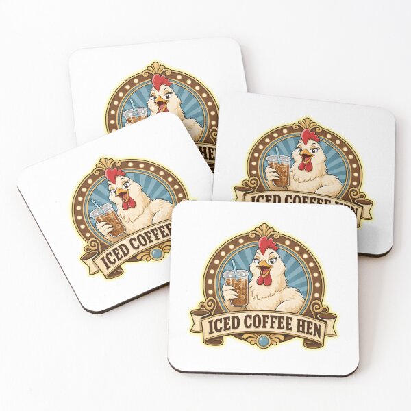Item preview, Iced Coffee Hen Vintage Badge Funny Illustration designed and sold by GibasVisuals.