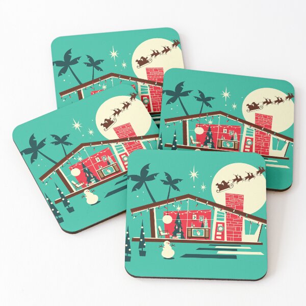 Item preview, MCM Christmas greeting Mid Century style home Retro Living room with Christmas Tree television and furniture designed and sold by Jdawnink.