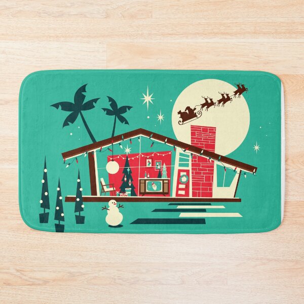 Item preview, MCM Christmas greeting Mid Century style home Retro Living room with Christmas Tree television and furniture designed and sold by Jdawnink.