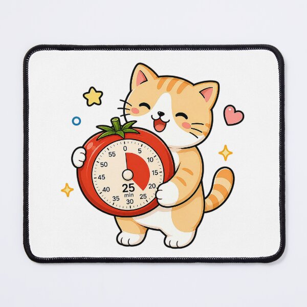 Item preview, Cute Cat Holding Tomato Pomodoro Timer Productivity Illustration designed and sold by NoopnyangStudio.