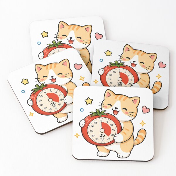 Item preview, Cute Cat Holding Tomato Pomodoro Timer Productivity Illustration designed and sold by NoopnyangStudio.