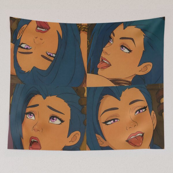 Item preview, Chaotic Blue-Haired Gunner Expressions | Playful Anime Pin-Up Collage | Classic Western Animation Art designed and sold by  Hollow Moon Studios..