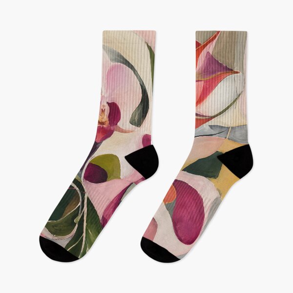 Item preview, Abstract Pink Orchids and Bird of Paradise – Modern Tropical Floral Art designed and sold by GutyzDesignsES.