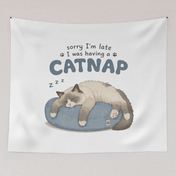 Item preview, Sorry I'm Late I Was Having a Catnap | Sleeping Ragdoll Cat | Funny Cat Lover Gift | Cute Cat Sticker designed and sold by NostasStuff.