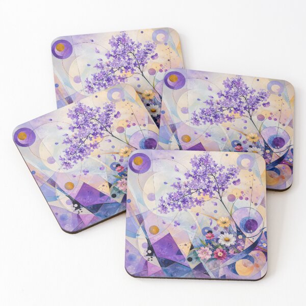 Item preview, Purple Jacaranda Blossoms and Geometric Flowers – Modern Abstract Botanical Art designed and sold by GutyzDesignsES.