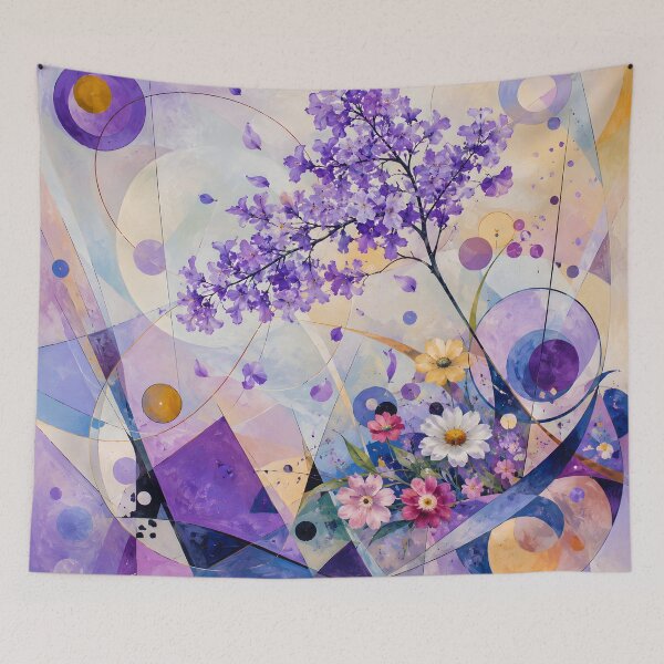 Item preview, Purple Jacaranda Blossoms and Geometric Flowers – Modern Abstract Botanical Art designed and sold by GutyzDesignsES.