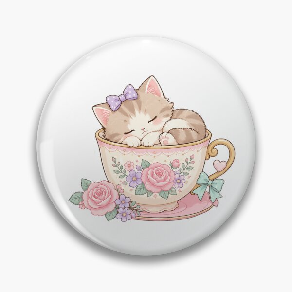 Item preview, Cute Sleeping Kitten Floral Teacup Kawaii Art designed and sold by ajamzbox.