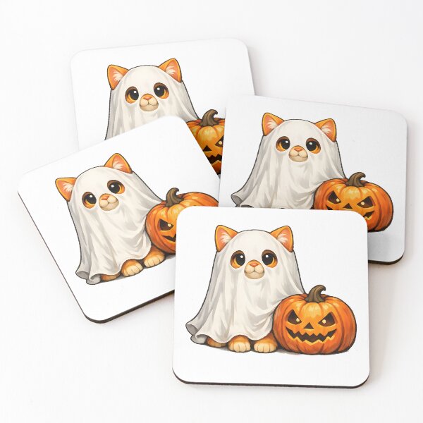 Item preview, Cute Orange Ghost Cat with Pumpkin – Adorable Halloween Cat Illustration designed and sold by builtforyou.
