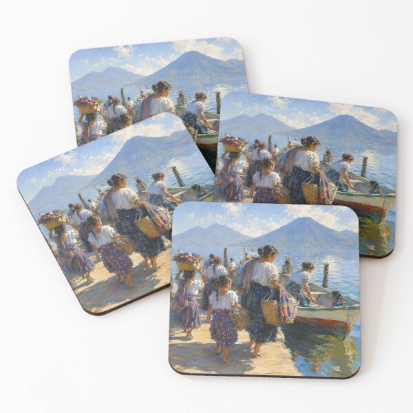 Item preview, Lake Atitlán Guatemala – Maya Women, Boats and Volcano Landscape designed and sold by GutyzDesignsES.