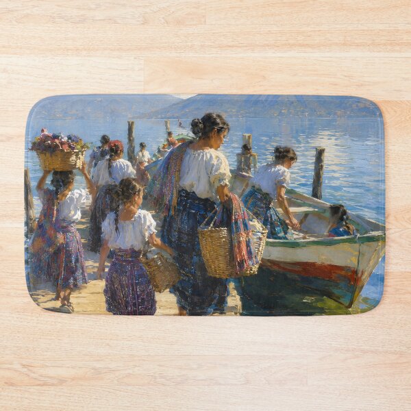 Item preview, Lake Atitlán Guatemala – Maya Women, Boats and Volcano Landscape designed and sold by GutyzDesignsES.