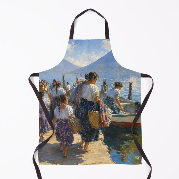 Item preview, Lake Atitlán Guatemala – Maya Women, Boats and Volcano Landscape designed and sold by GutyzDesignsES.