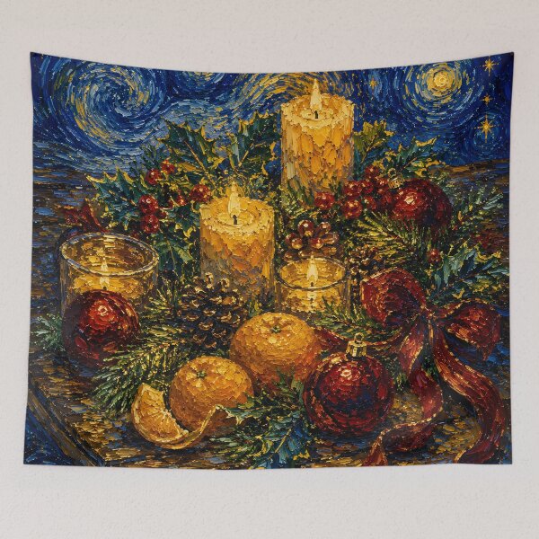 Item preview, Starry Night Christmas Candles – Festive Holiday Still Life with Red Ornaments designed and sold by GutyzDesignsES.