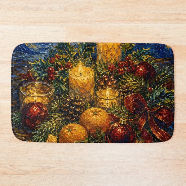 Item preview, Starry Night Christmas Candles – Festive Holiday Still Life with Red Ornaments designed and sold by GutyzDesignsES.