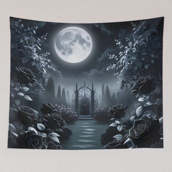 Item preview, Enchanted gothic garden under the full moon with black roses designed and sold by Karina Creative Studio.
