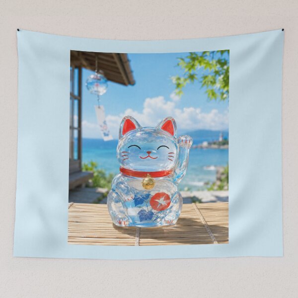 Item preview, Japanese Crystal Lucky Cat Summer Breeze Art designed and sold by SakuraMarket26.
