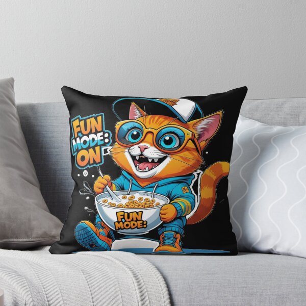 Item preview, Funny Orange Cat Fun Mode On - Cute Cartoon Kitten Eating Cereal Graphic T-Shirt designed and sold by Mohamedmeme33.