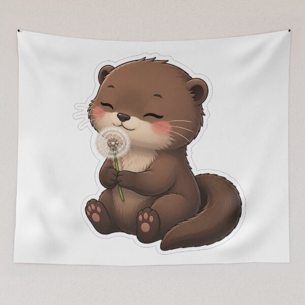Item preview, Cute Baby Otter Holding a Dandelion designed and sold by Owcomm.