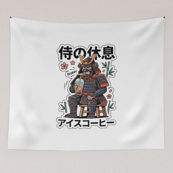 Item preview, No Coffee No Battle Japanese Samurai Drinking Iced Coffee T-Shirt designed and sold by fowzi shokri.