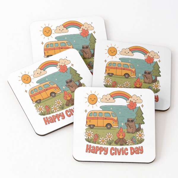 Item preview, Happy Civic Day Retro Kawaii Summer Adventure with Cute Camper, Beaver & Maple Leaf designed and sold by InspiredCreatives.