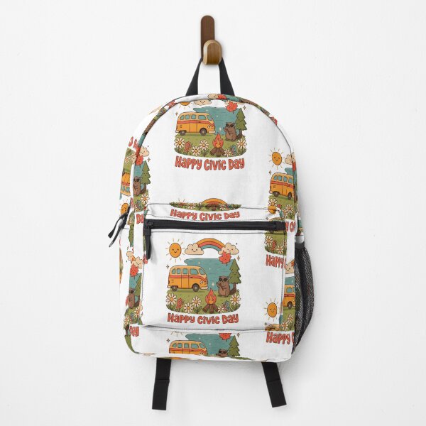 Item preview, Happy Civic Day Retro Kawaii Summer Adventure with Cute Camper, Beaver & Maple Leaf designed and sold by InspiredCreatives.