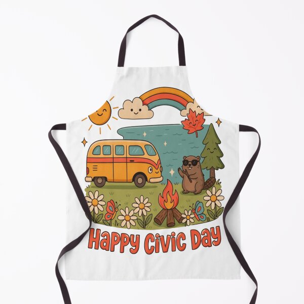 Item preview, Happy Civic Day Retro Kawaii Summer Adventure with Cute Camper, Beaver & Maple Leaf designed and sold by InspiredCreatives.