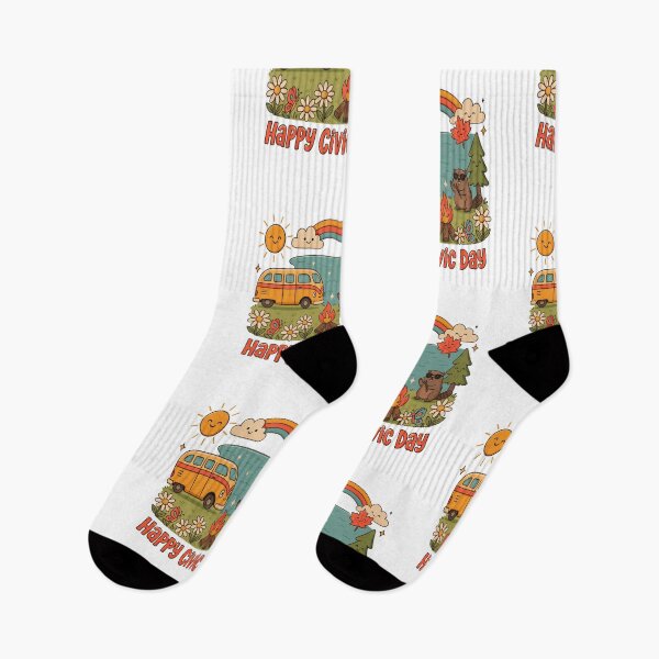 Item preview, Happy Civic Day Retro Kawaii Summer Adventure with Cute Camper, Beaver & Maple Leaf designed and sold by InspiredCreatives.