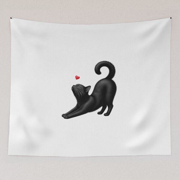 Item preview, Black cat stretching towards love - Red heart designed and sold by Natalia-Vlad.