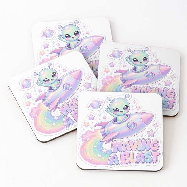 Item preview, Having a Blast Cute Alien on Rainbow Rocket designed and sold by BoosterShop.